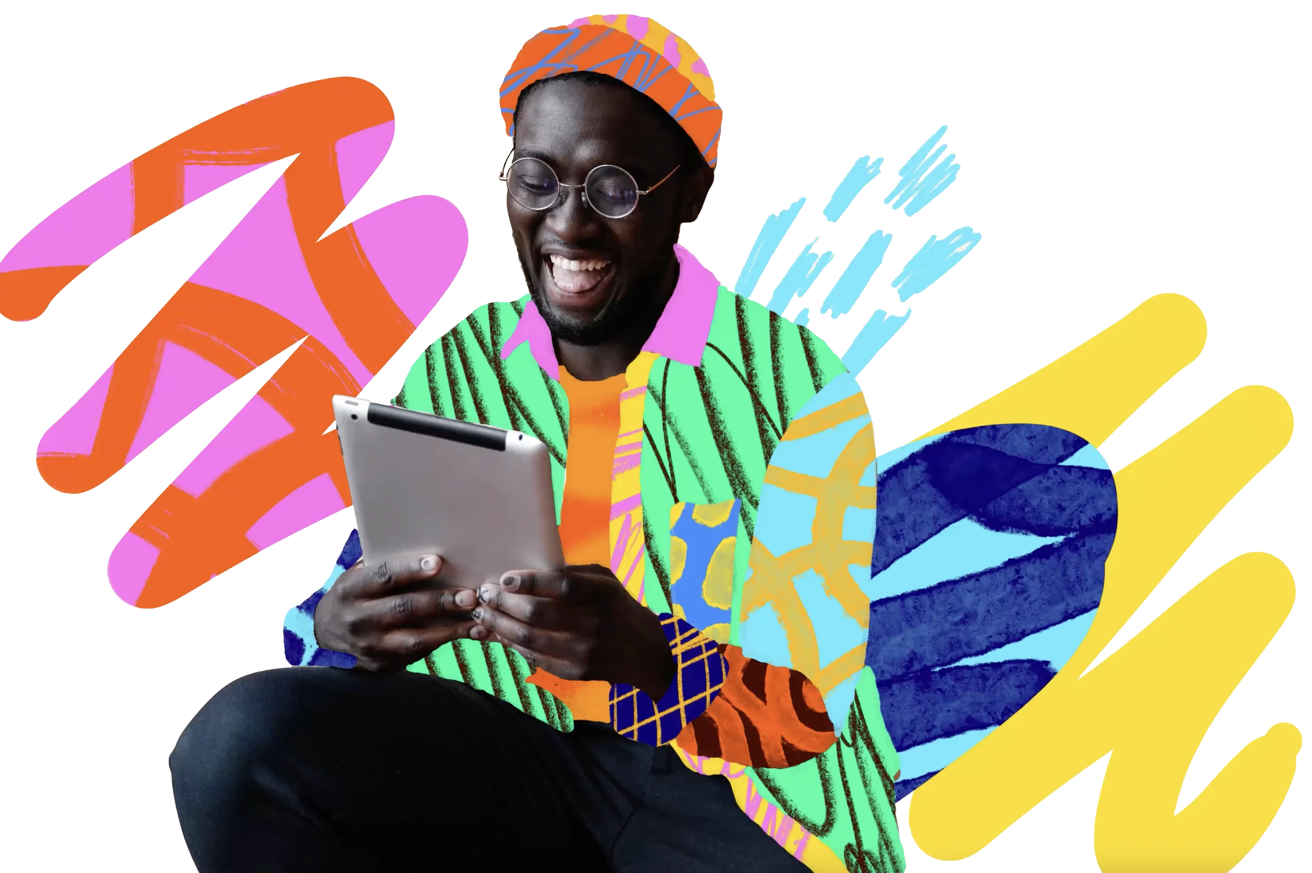 Person with tablet and abstract art